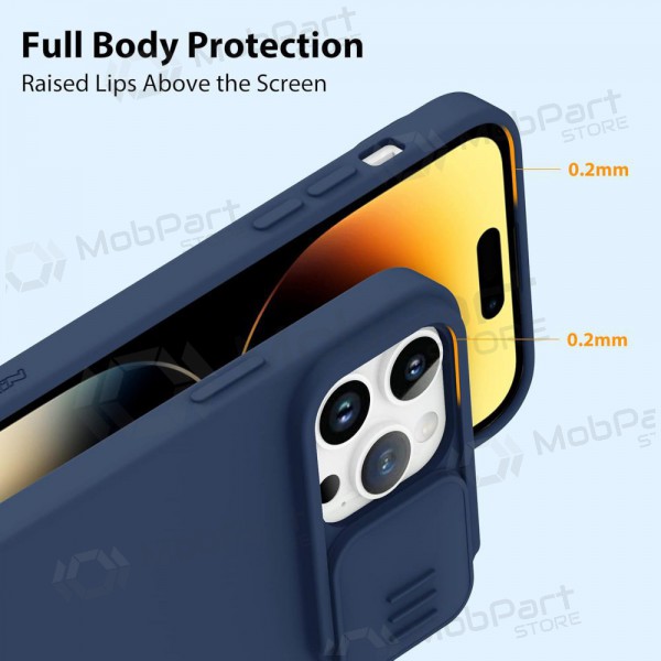 Maciņš Nillkin CamShield Silky Silicone Apple iPhone 15 Pro Max tumši zils