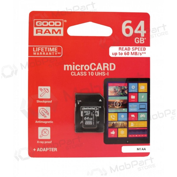 Atmiņas karte GOODRAM MicroSD 64Gb (class 10) + SD adapter