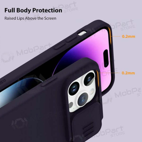 Maciņš Nillkin CamShield Silky Silicone Apple iPhone 15 Pro Max tamsiai violets