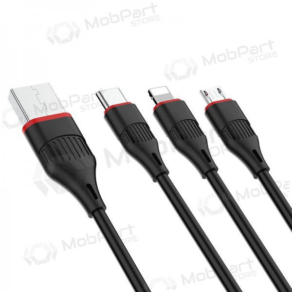 USB kabelis Borofone BX17 3in1 microUSB-Lightning-Type-C 1.0m (melns)