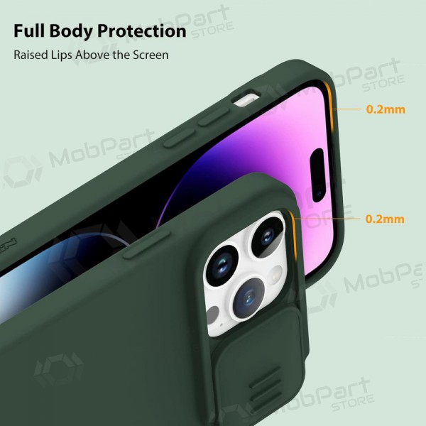 Maciņš Nillkin CamShield Silky Magnetic Silicone Apple iPhone 14 Pro Max tamsiai zaļš