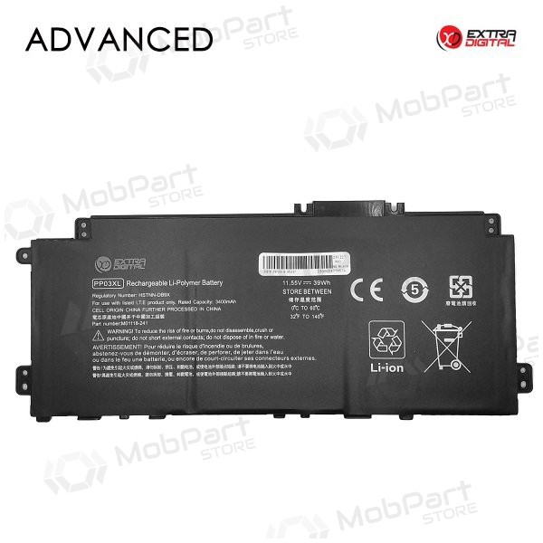 HP PP03XL, 3400mAh klēpjdatoru akumulators, Advanced